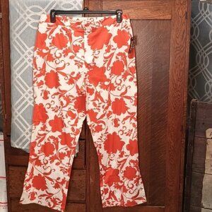 M7 NWT. Orange and cream floral slacks 18